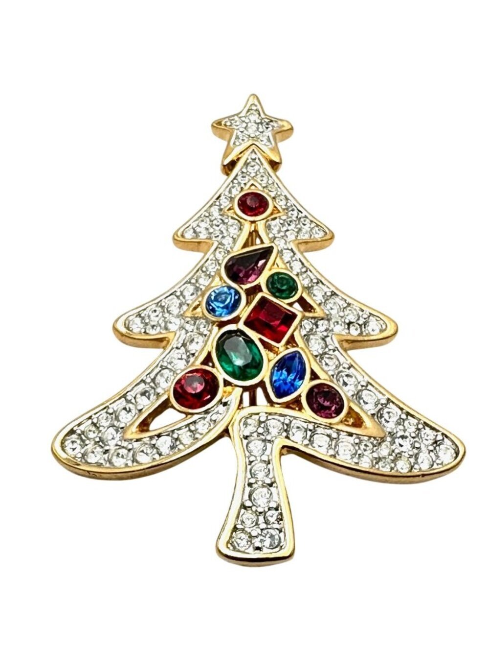 Swarvoski Swan Hallmark 2001 Christmas Tree Brooch Pin Crystal Gold Plated